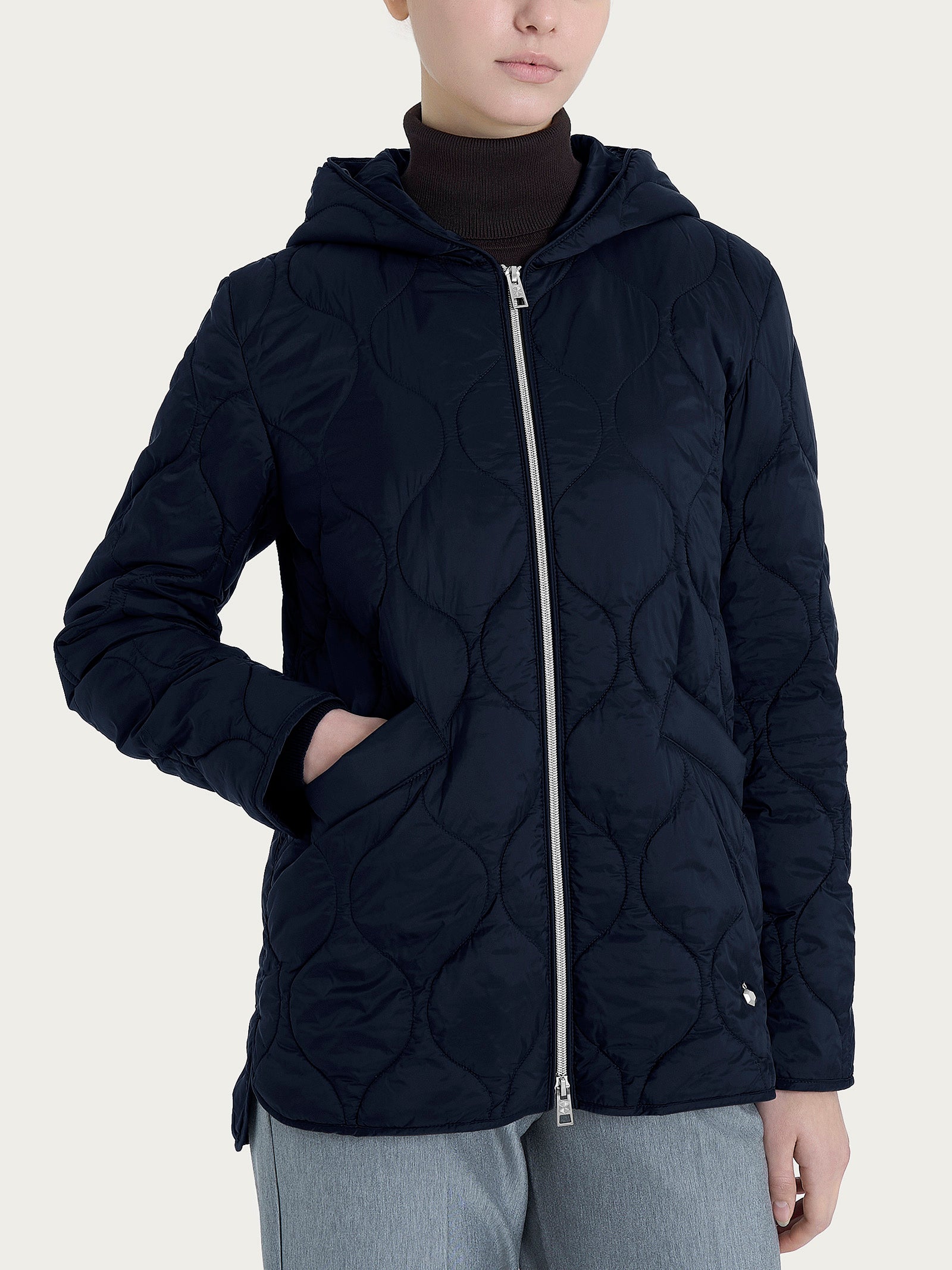 Piumino puffer Onion Quilt con cappuccio Blu Donna - Ragno