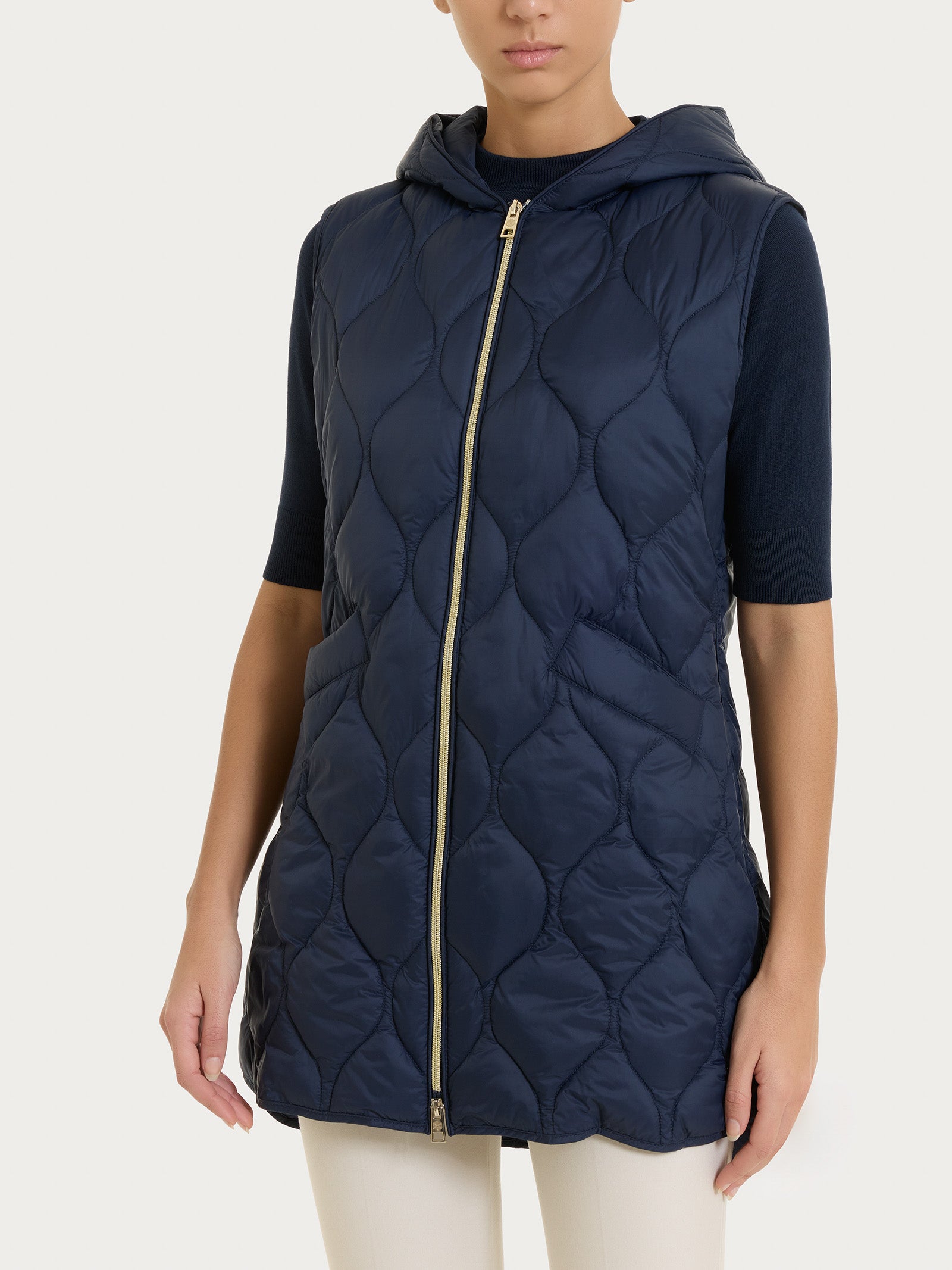 Piumino puffer smanicato con cappuccio Onion Quilt Blu Donna - Ragno