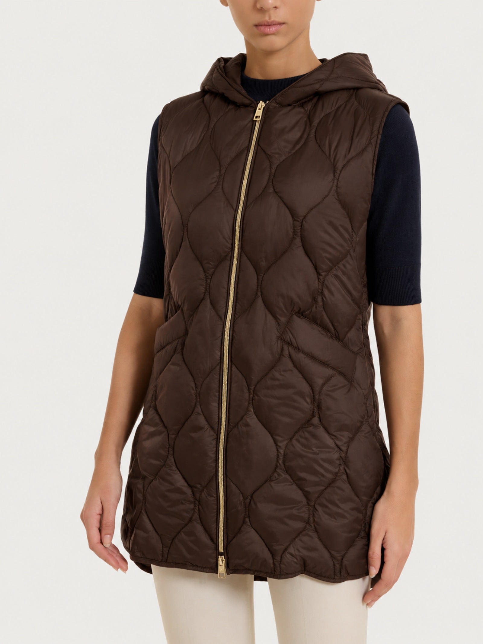 Piumino puffer smanicato con cappuccio Onion Quilt Marroni Donna - Ragno