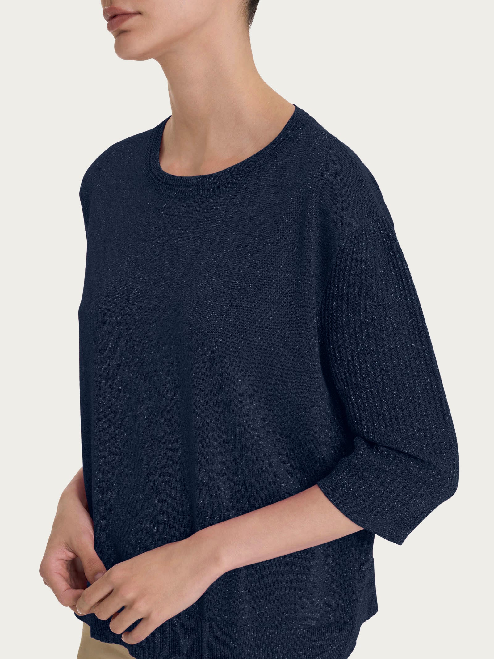 Maglia con collo a barchetta in Crêpe Lurex Blu Donna - Ragno