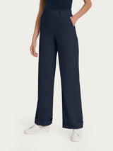 Pantalone ampio con tasche e risvolto in Super Fresh Blu Donna - Ragno