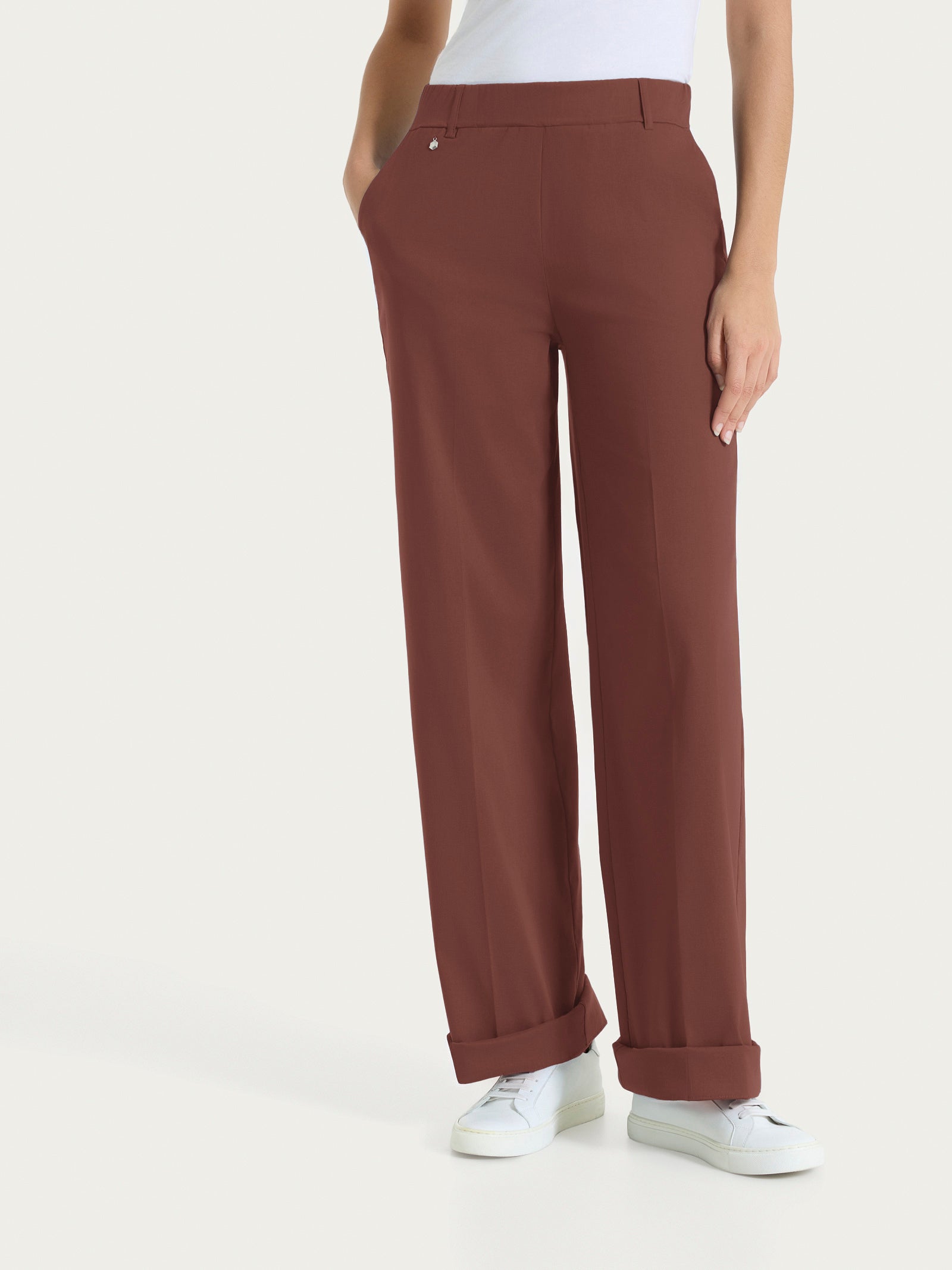Pantalone ampio con tasche e risvolto in Super Fresh Marroni Donna - Ragno