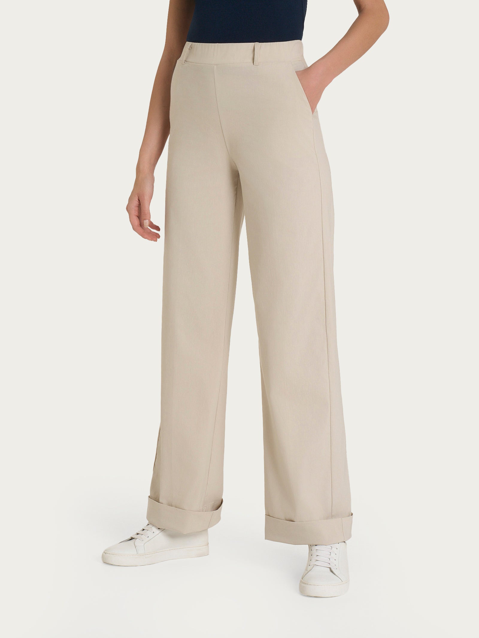 Pantalone ampio con tasche e risvolto in Super Fresh Bianchi Donna - Ragno