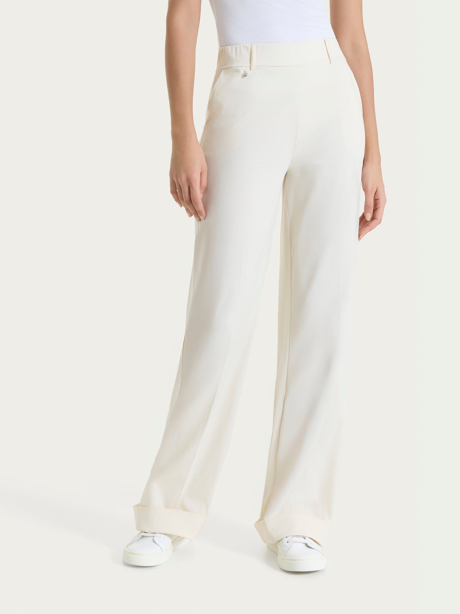 Pantalone ampio con tasche e risvolto in Super Fresh Bianchi Donna - Ragno