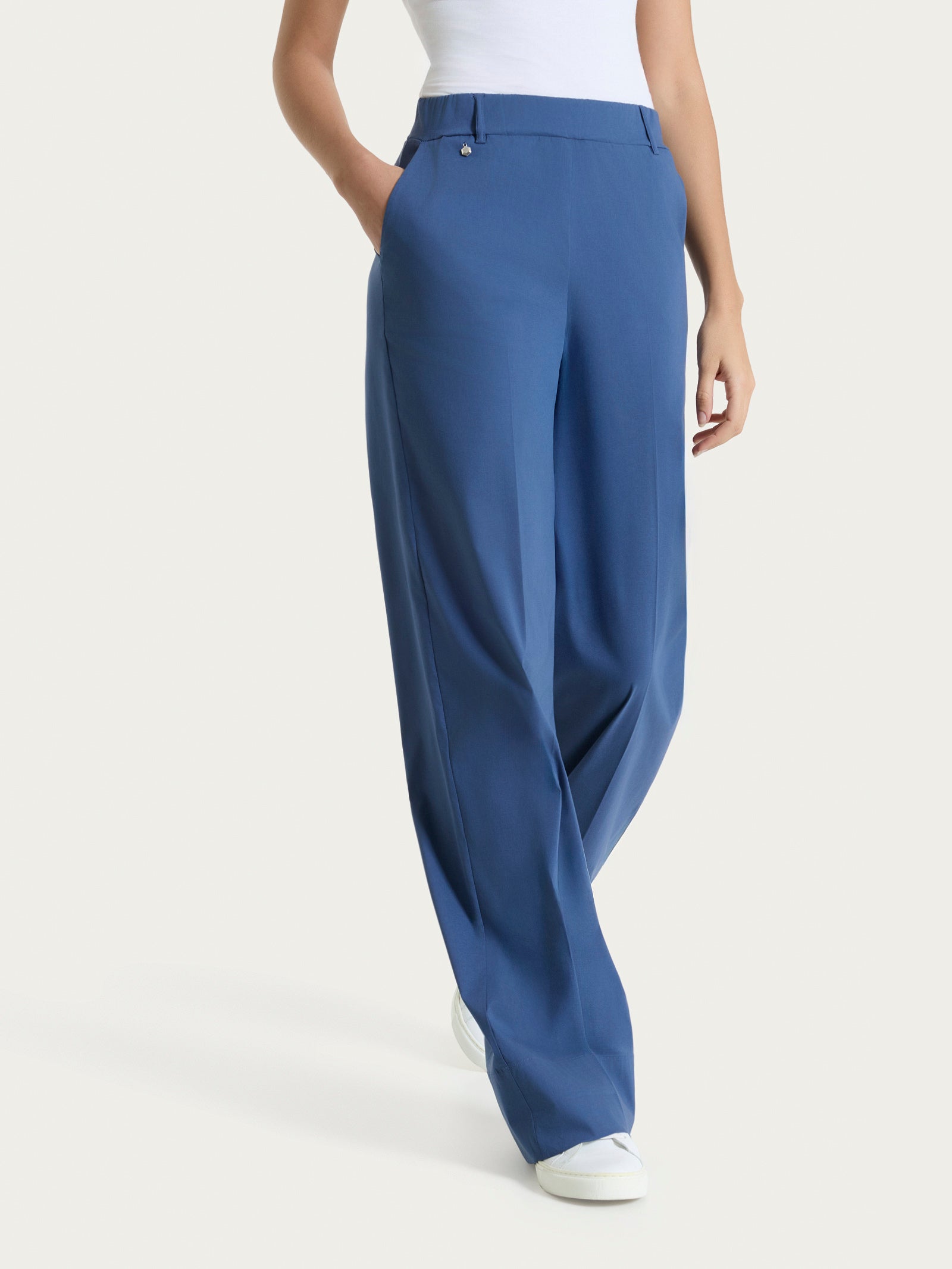 Pantalone ampio con tasche e risvolto in Super Fresh Blu Donna - Ragno