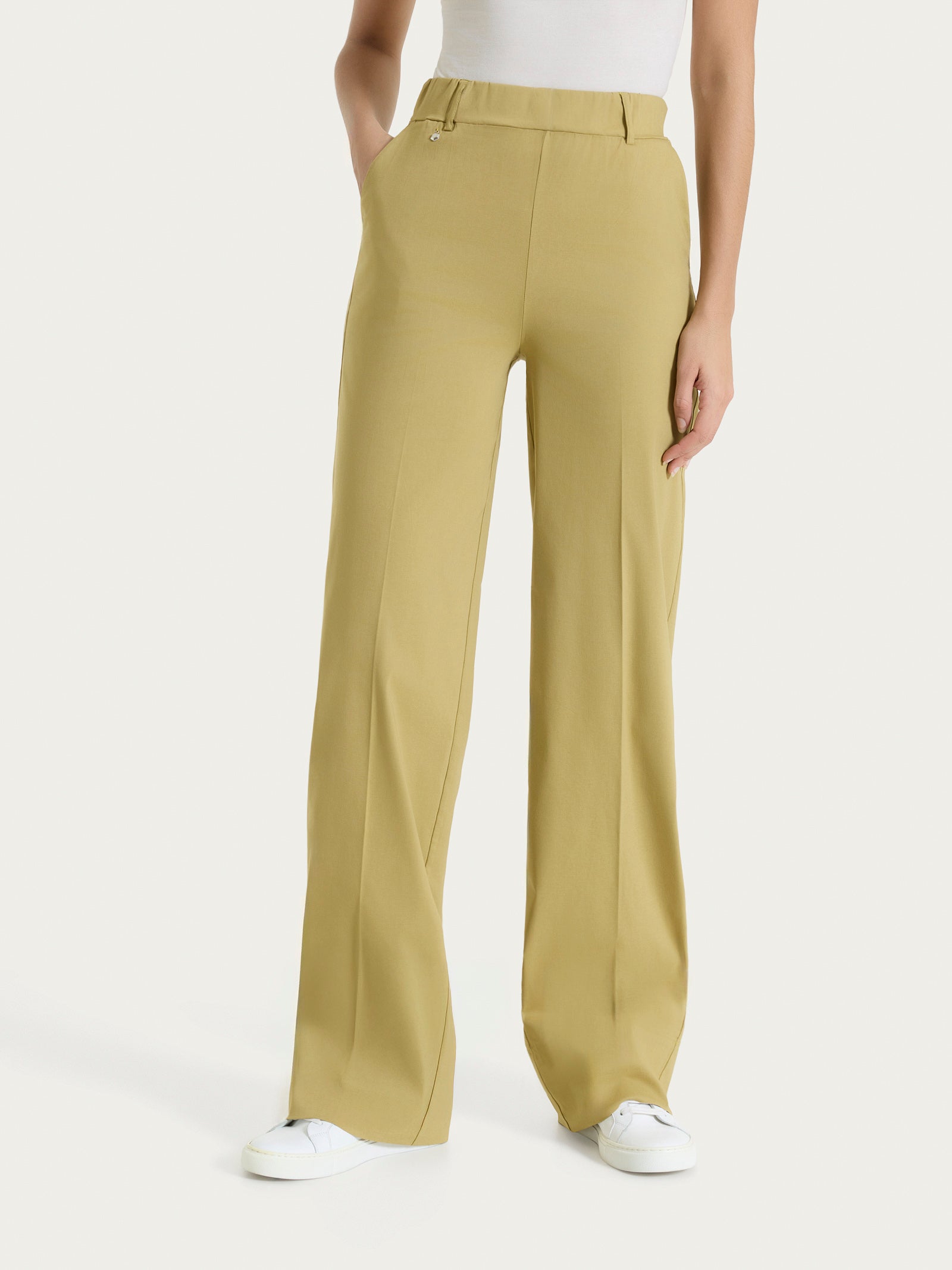 Pantalone ampio con tasche e risvolto in Super Fresh Verdi Donna - Ragno