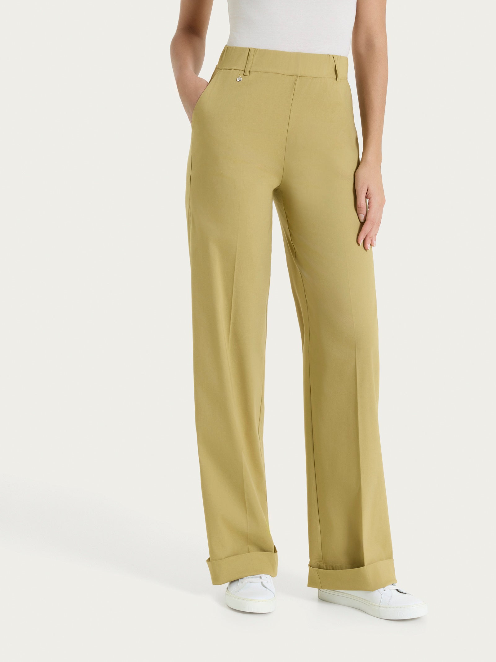 Pantalone ampio con tasche e risvolto in Super Fresh Verdi Donna - Ragno