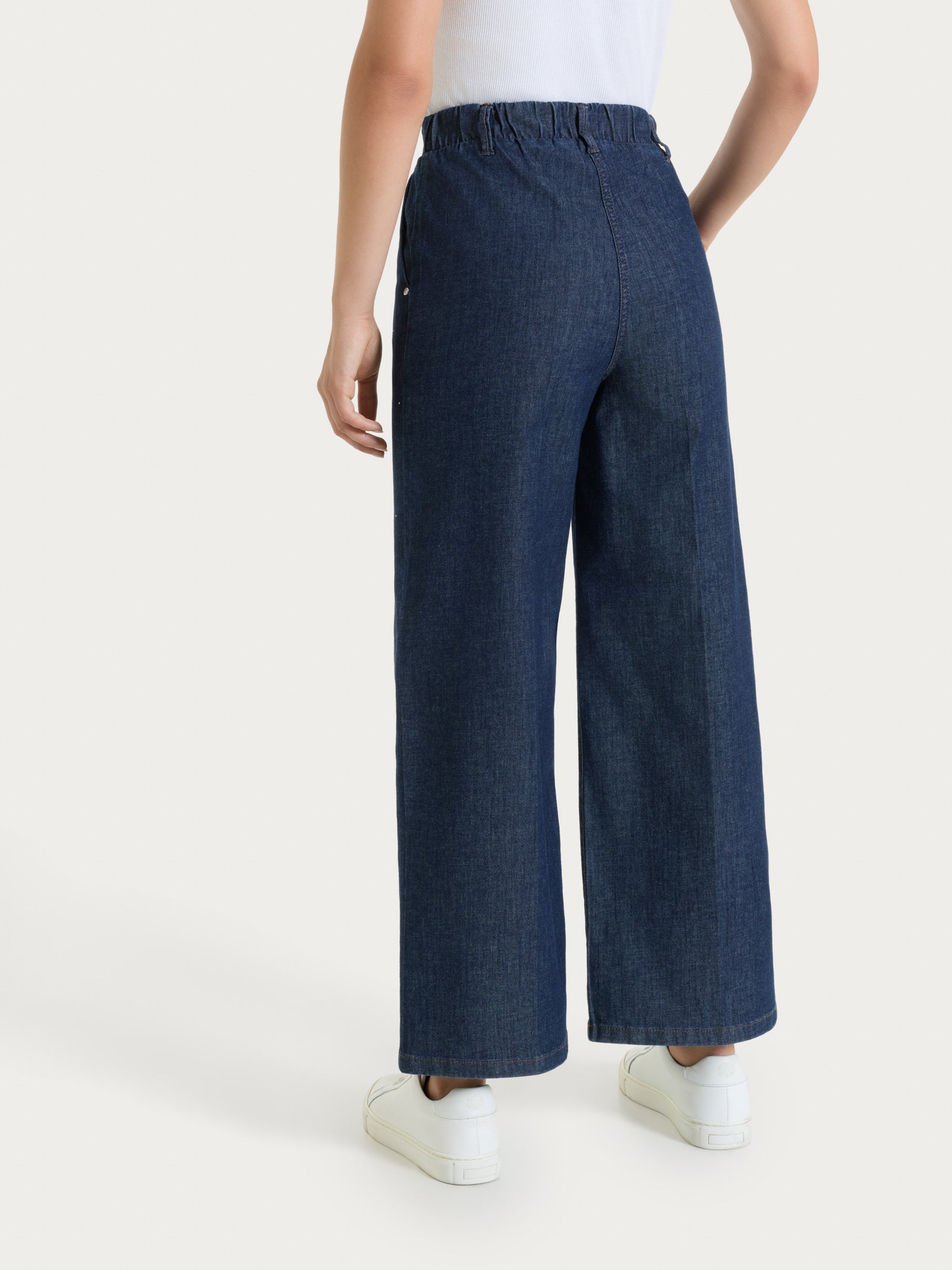 Jeans ampio alla caviglia con strass in Light Denim  Viola Donna - Ragno