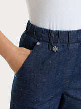 Jeans ampio alla caviglia con strass in Light Denim  Viola Donna - Ragno