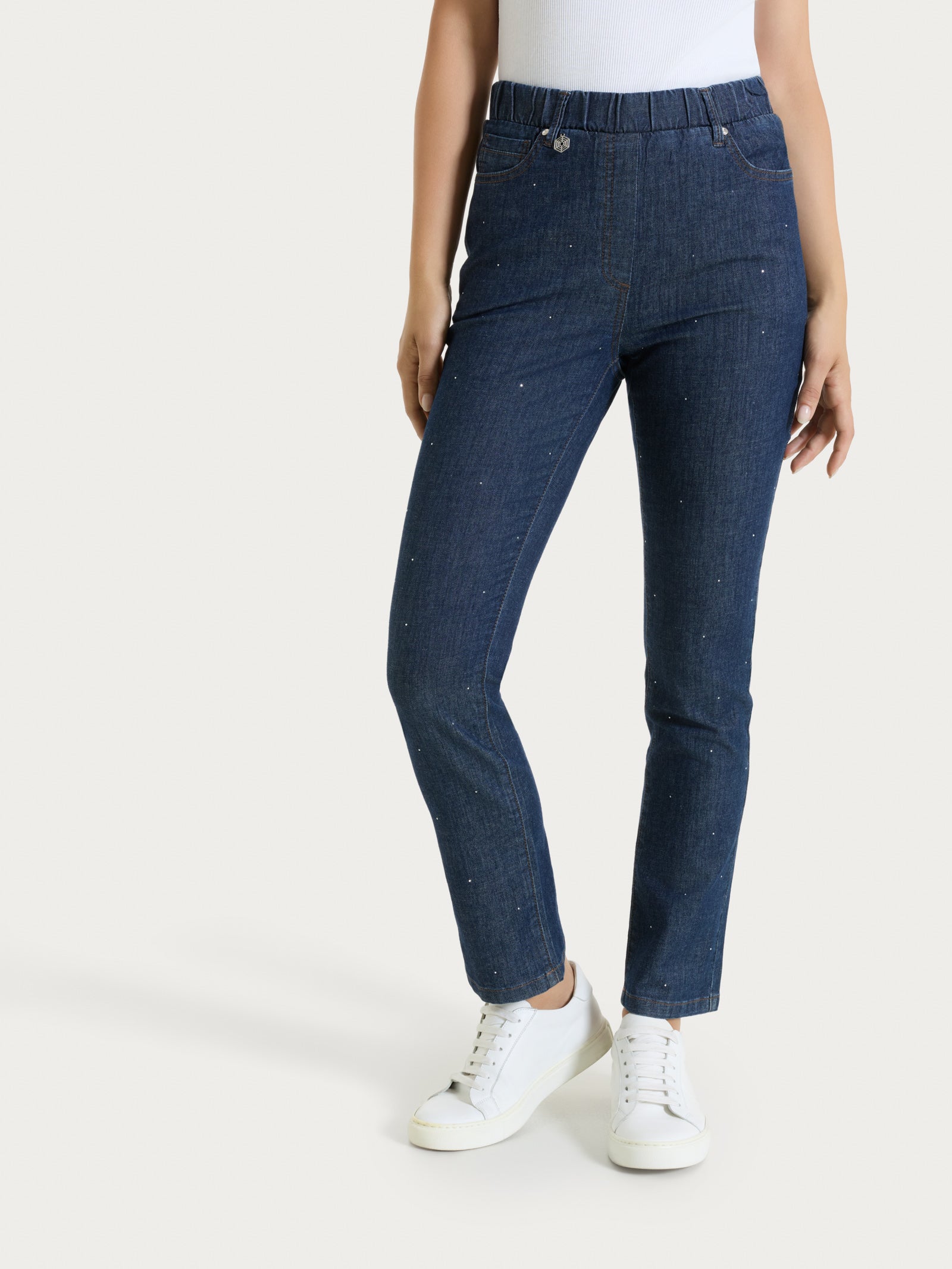 Jeans dritto con tasche e strass in Light denim  Viola Donna - Ragno