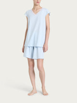Pijama corto liso con cuello en V, de jersey de algodón, de Azules para mujer - Ragno