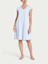 Camicia da notte tinta unita con scollo a V in Jersey di Cotone Azzurri Donna - Ragno