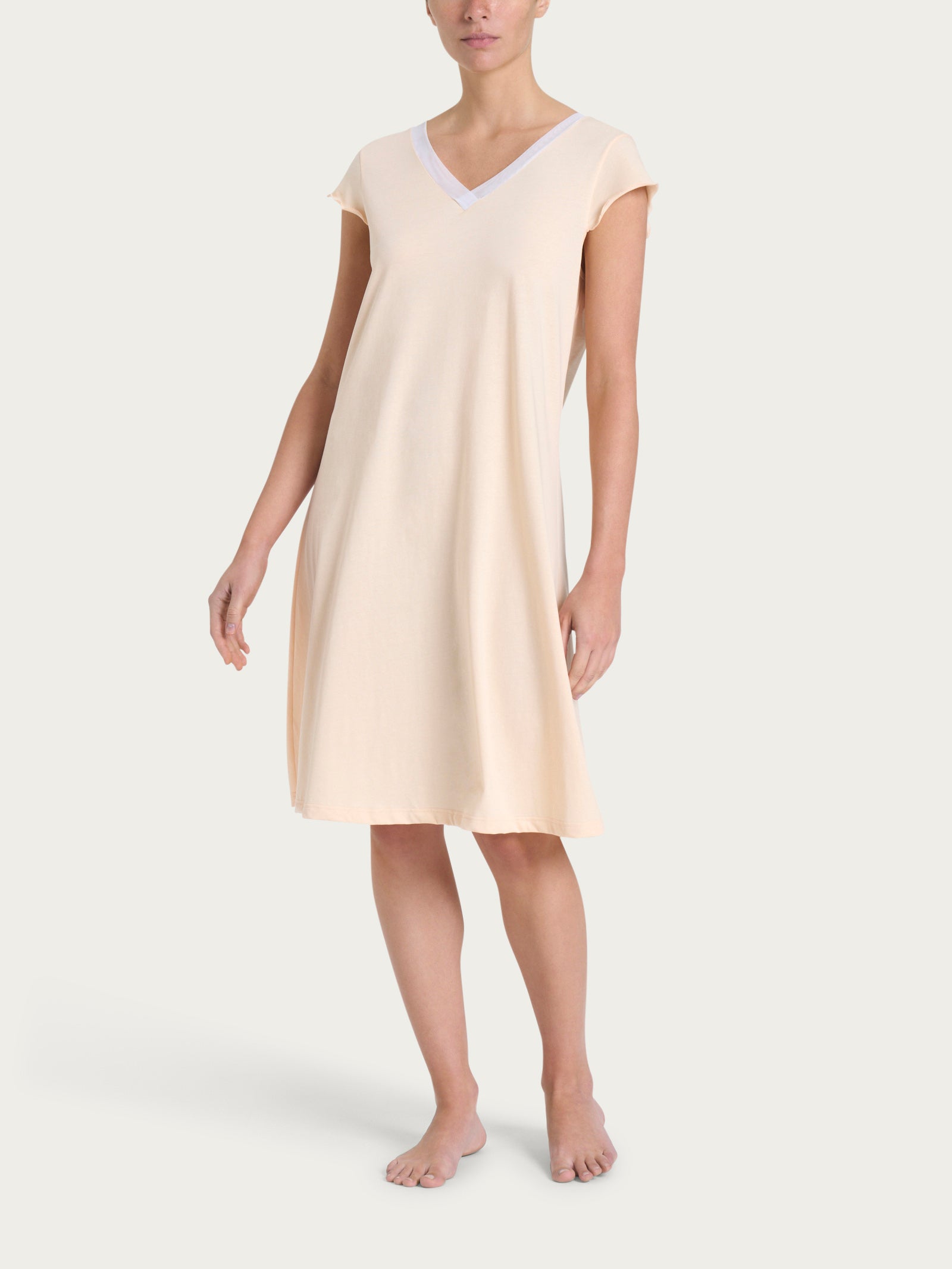 Camicia da notte tinta unita con scollo a V in Jersey di Cotone Arancioni Donna - Ragno