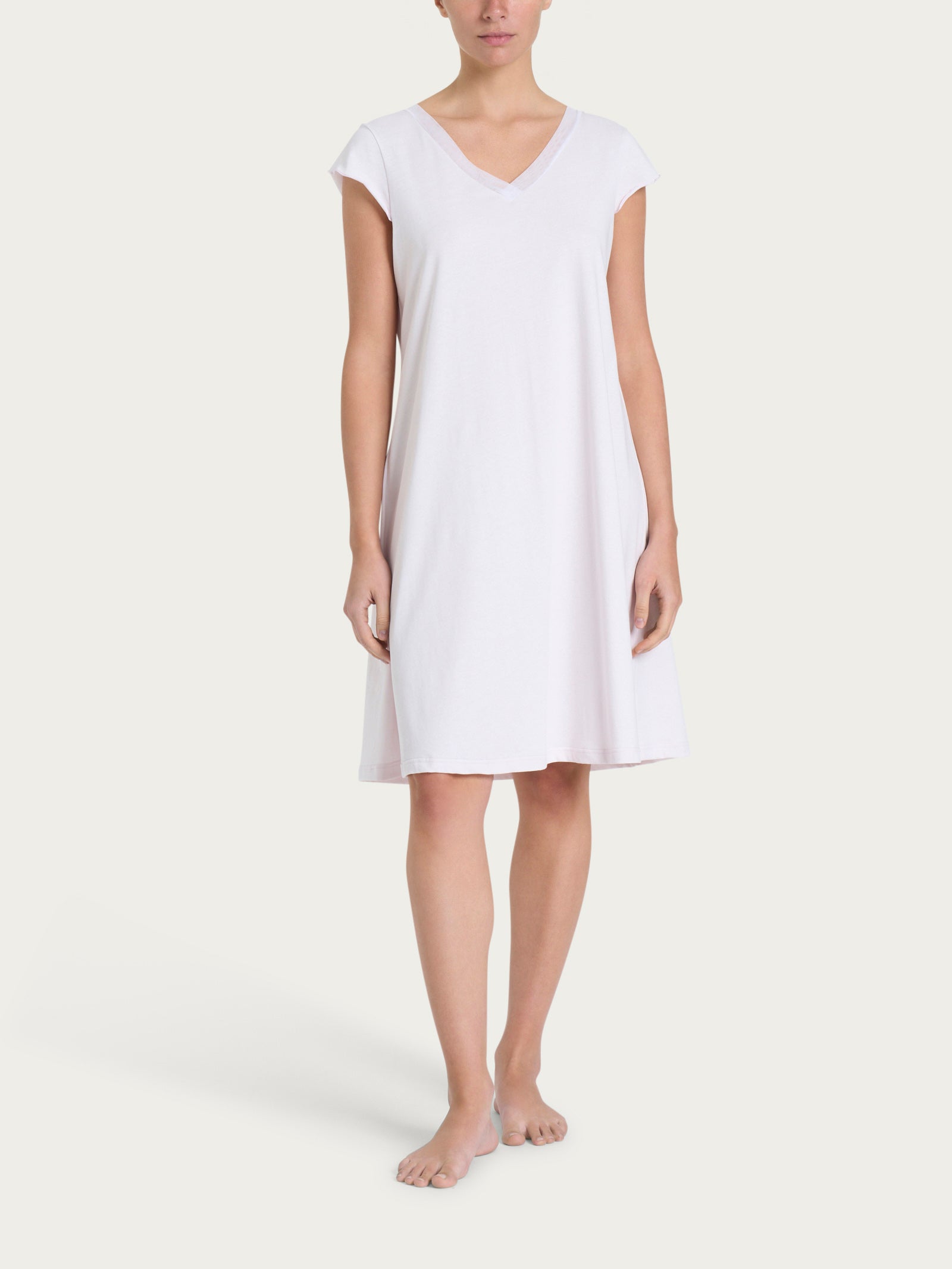 Camicia da notte tinta unita con scollo a V in Jersey di Cotone Viola Donna - Ragno