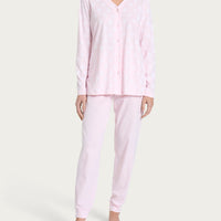 Pigiama aperto con scollo a V e soffioni in Jersey di Cotone Rosa Donna - Ragno