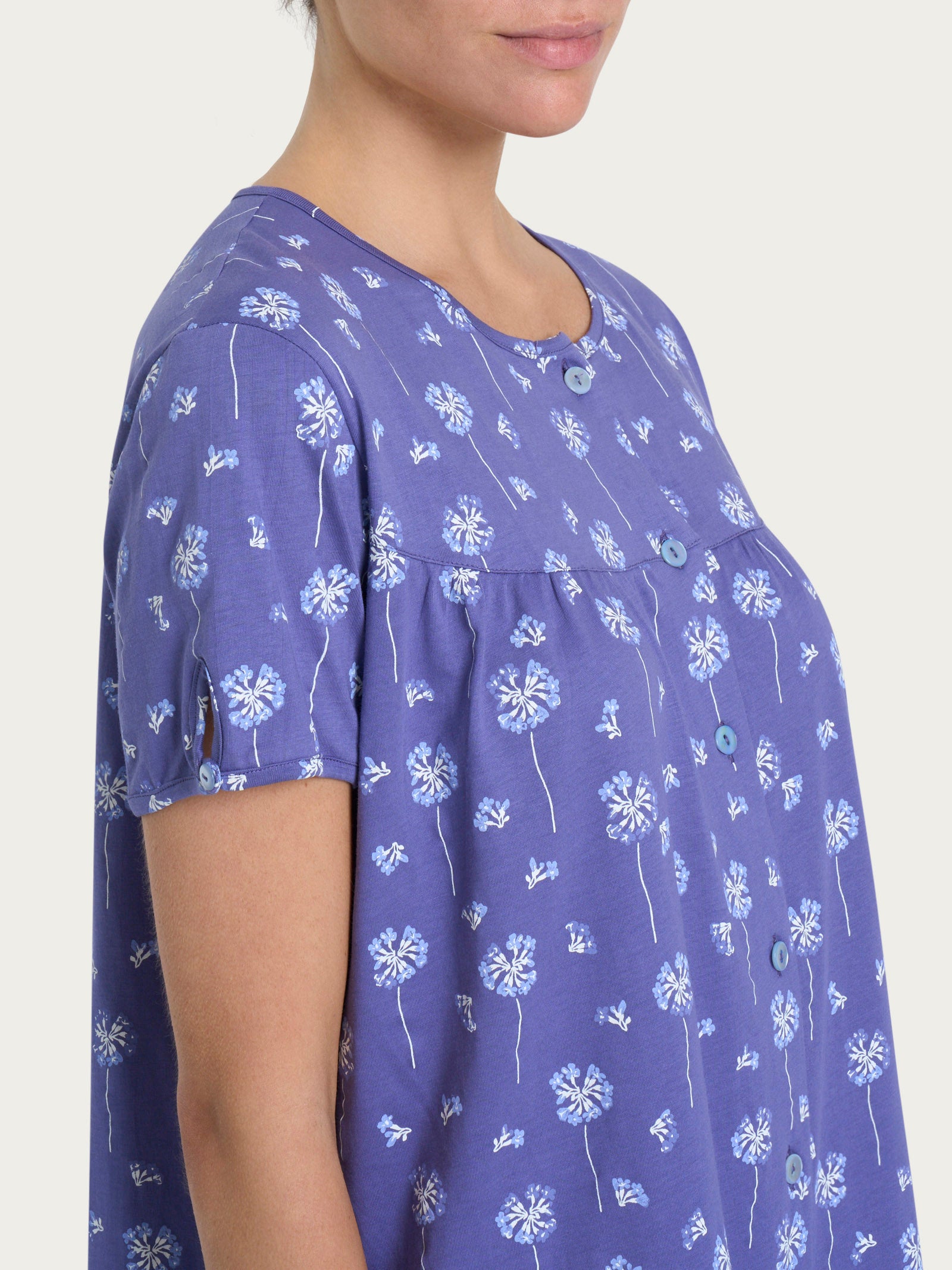 Camicia da notte aperta con arricciatura in Jersey di cotone 40-52 Blu Donna - Ragno