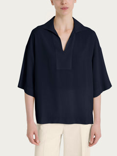 Blusa con colletto polo in Voile di Viscosa Satin Blu Donna - Ragno