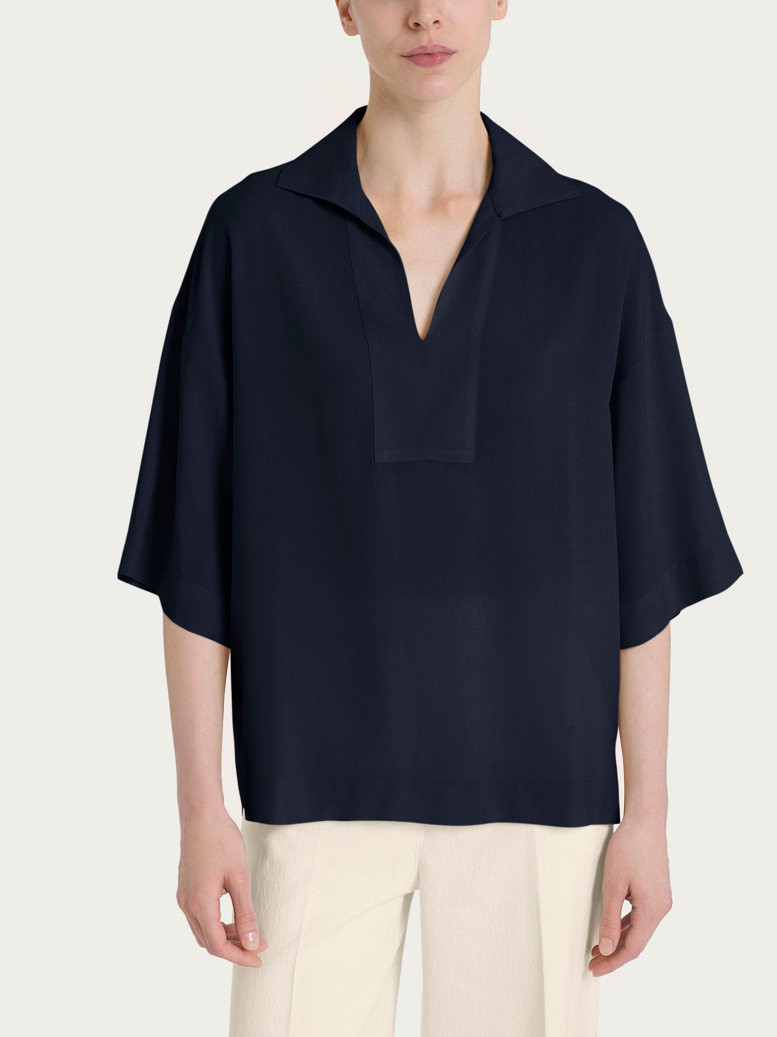 Blusa con colletto polo in EcoSeta Blu Donna - Ragno