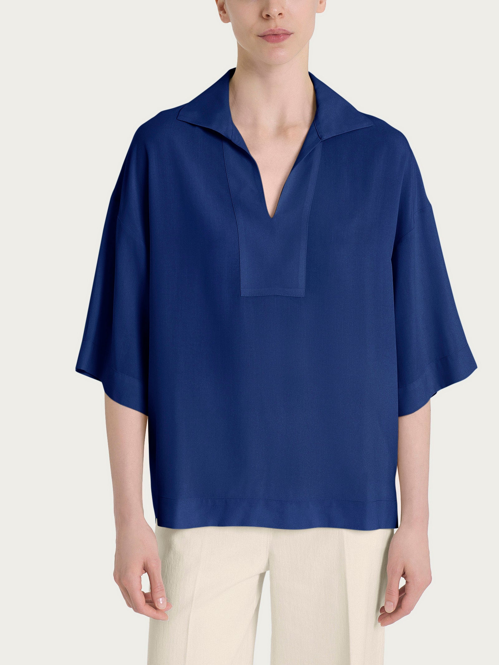 Blusa con colletto polo in EcoSeta Blu Donna - Ragno