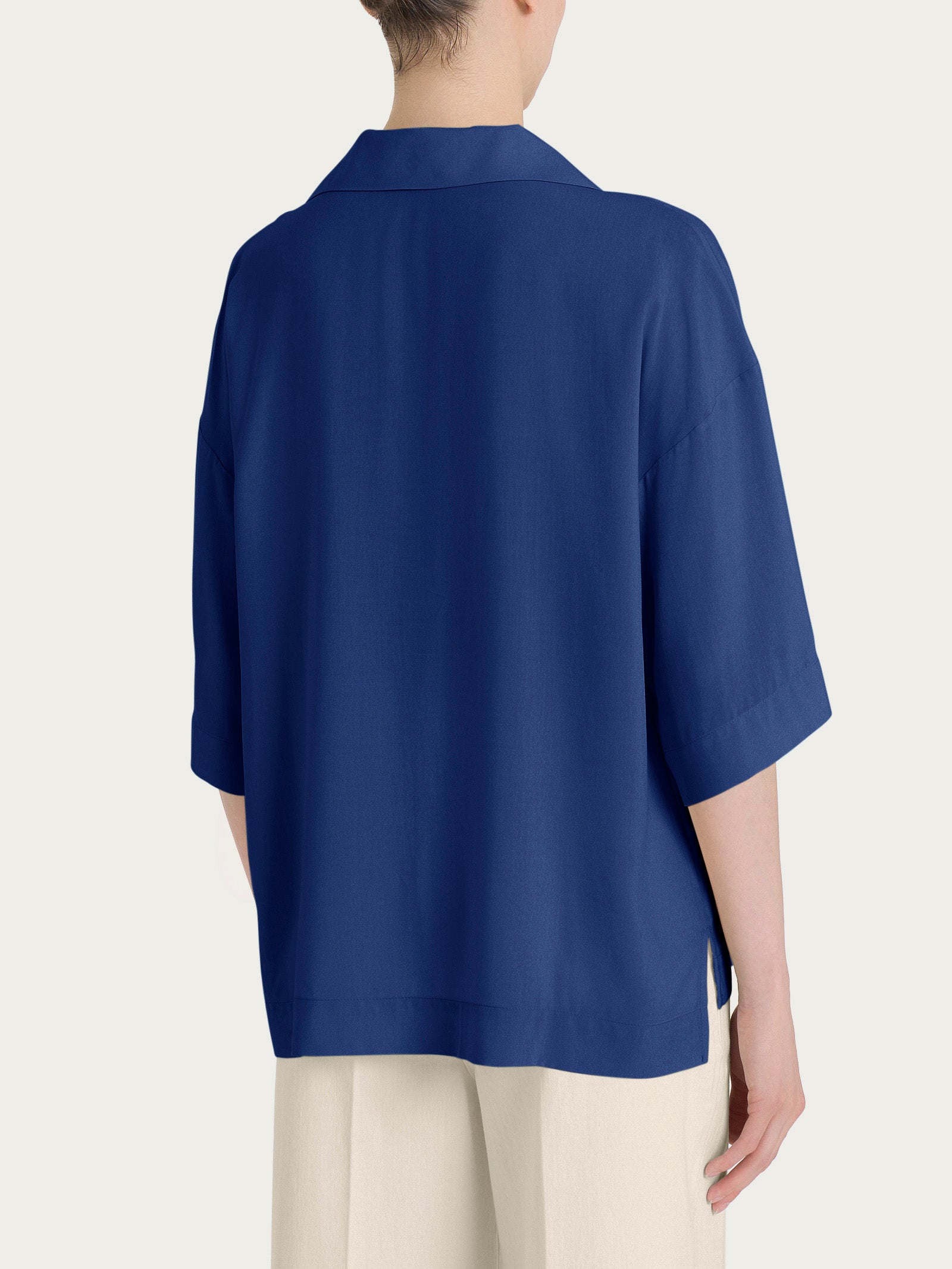 Blusa con colletto polo in EcoSeta Blu Donna - Ragno