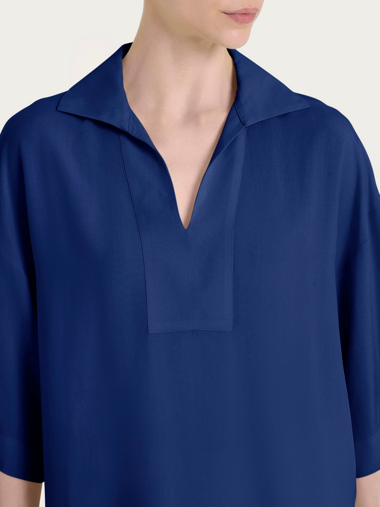 Blusa con colletto polo in EcoSeta Blu Donna - Ragno