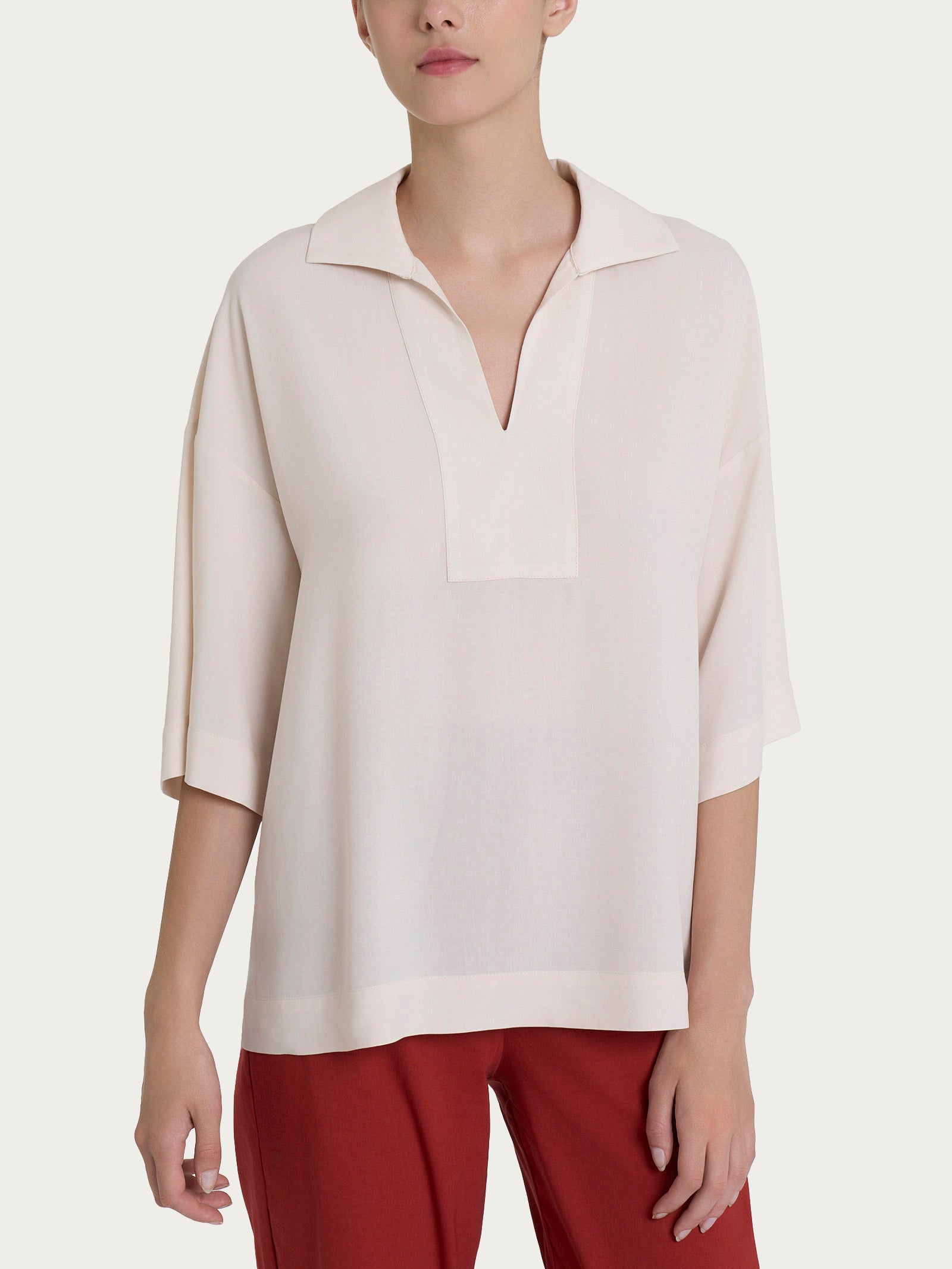 Blusa con colletto polo in EcoSeta Bianchi Donna - Ragno