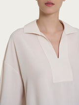 Blusa con colletto polo in EcoSeta Bianchi Donna - Ragno