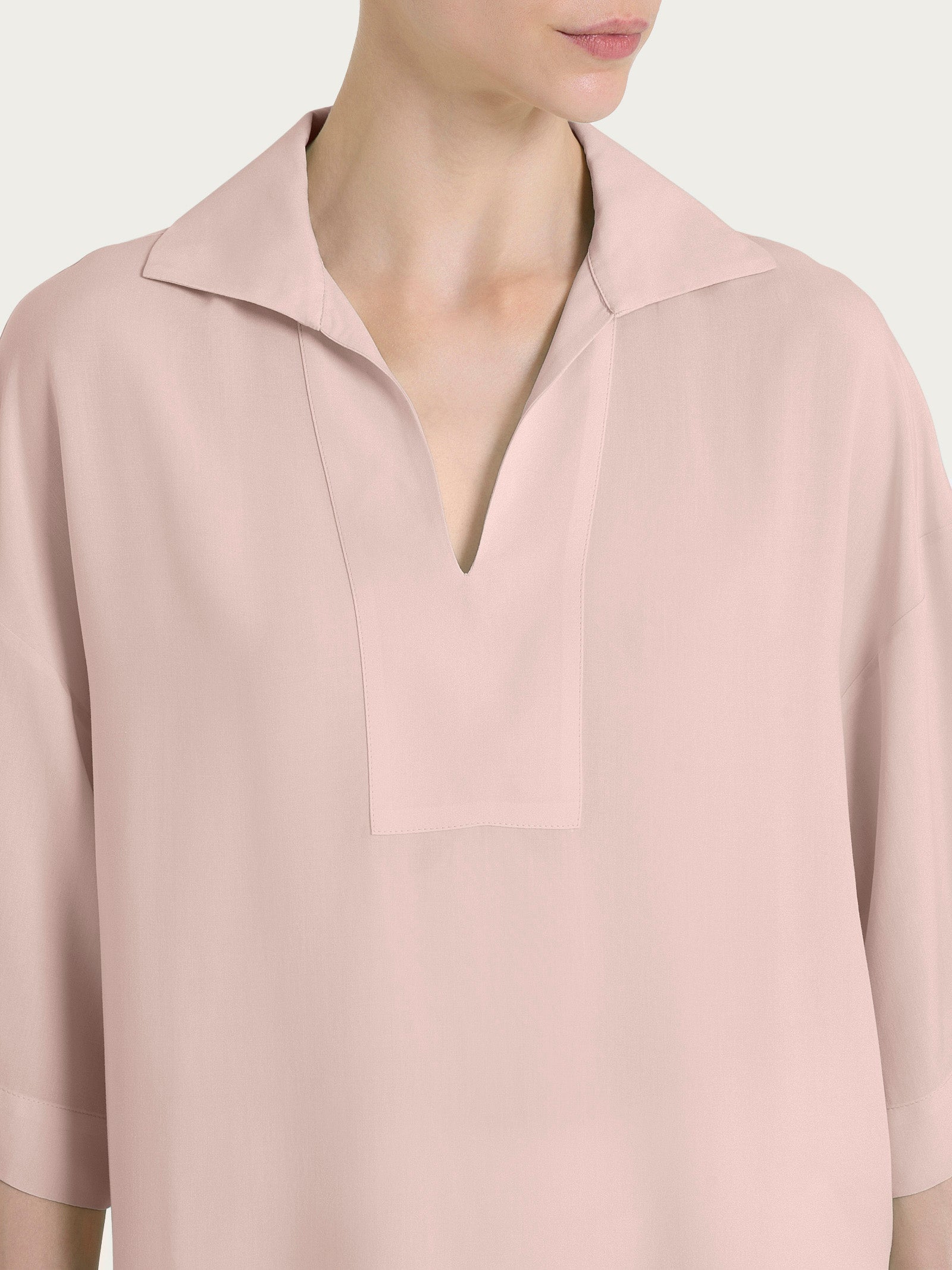 Blusa con colletto polo in EcoSeta Rosa Donna - Ragno