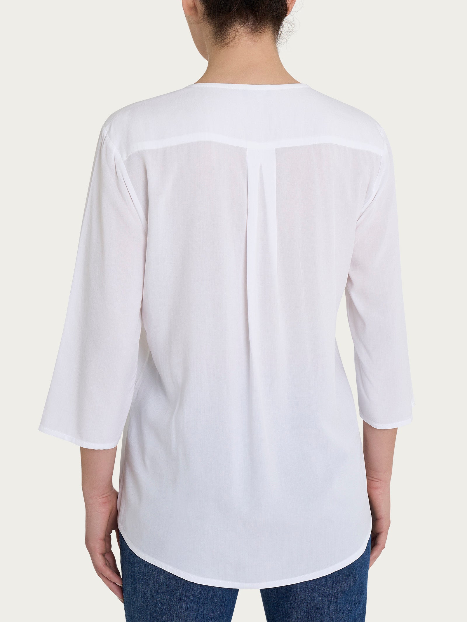 Blusa con scollo a V e manica 3/4 in Ecoseta Bianchi Donna - Ragno