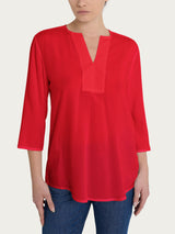 Blusa con scollo a V e manica 3/4 in Ecoseta Rossi Donna - Ragno