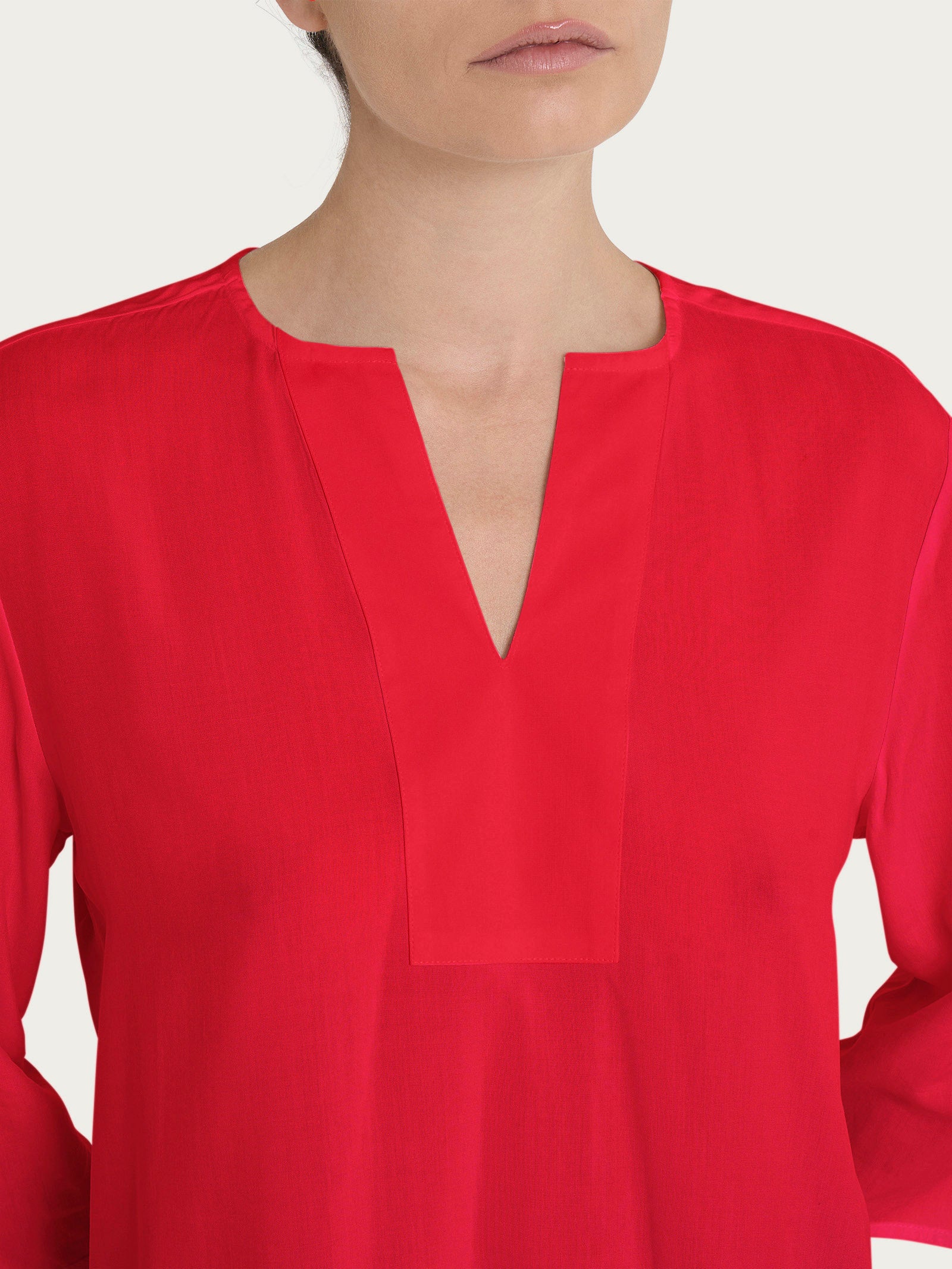 Blusa con scollo a V e manica 3/4 in Ecoseta Rossi Donna - Ragno