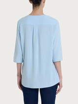 Blusa con scollo a V e manica 3/4 in Ecoseta Azzurri Donna - Ragno