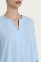 Blusa con scollo a V e manica 3/4 in Ecoseta Azzurri Donna - Ragno