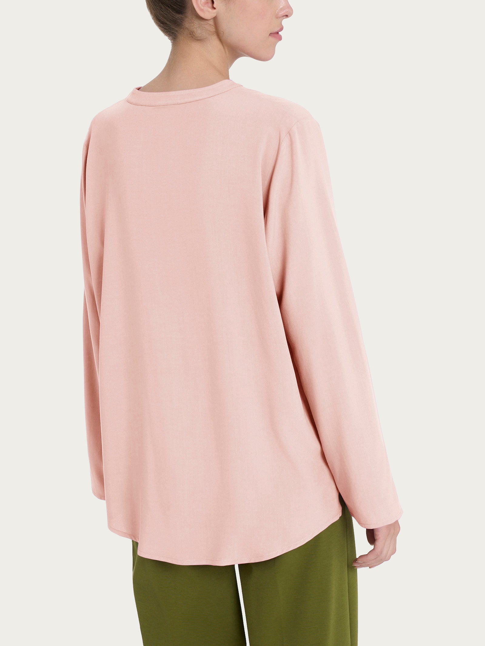 Blusa con collo alla coreana e manica risvoltabile in Ecoseta Rosa Donna - Ragno