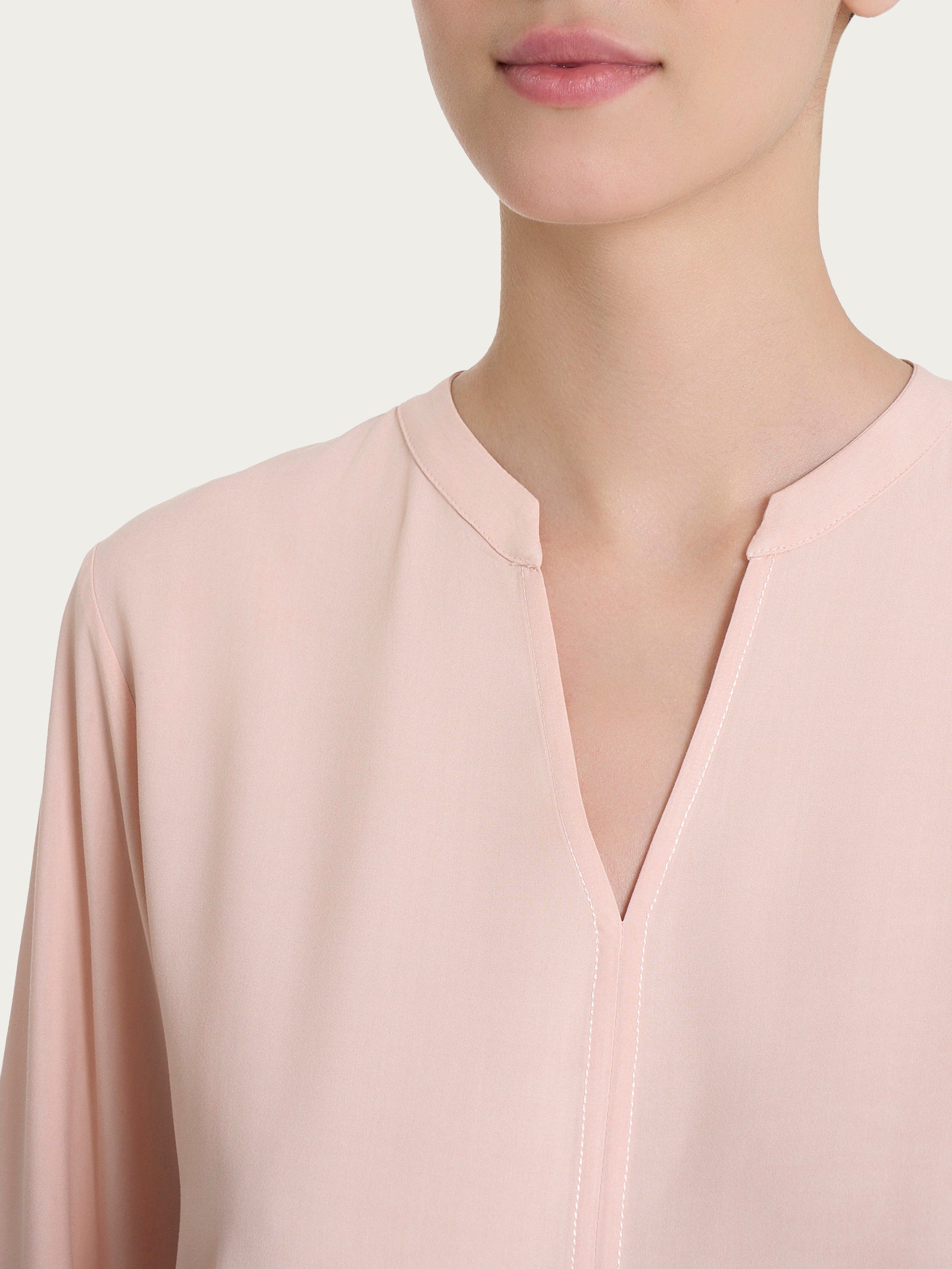 Blusa con collo alla coreana e manica lunga in Ecoseta Rosa Donna - Ragno