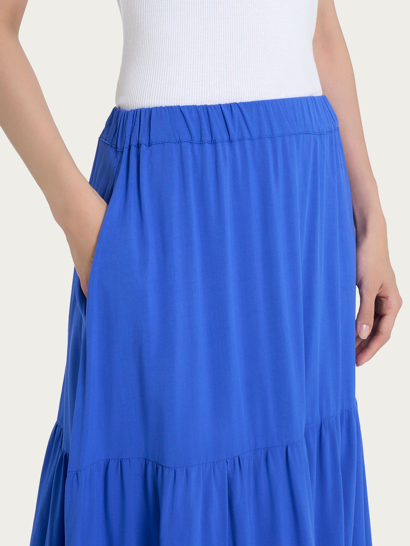 Gonna Lunga Svasata Con Vita Elasticizzata - VERDE - Donna - 15.00 - Foto 2