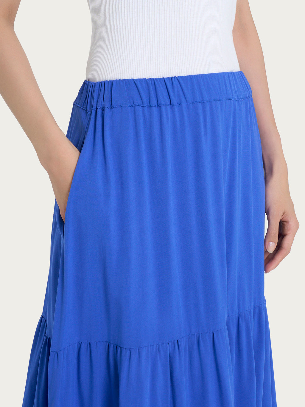 Gonna Lunga Svasata Con Vita Elasticizzata - VERDE - Donna - 15.00 - Foto 8