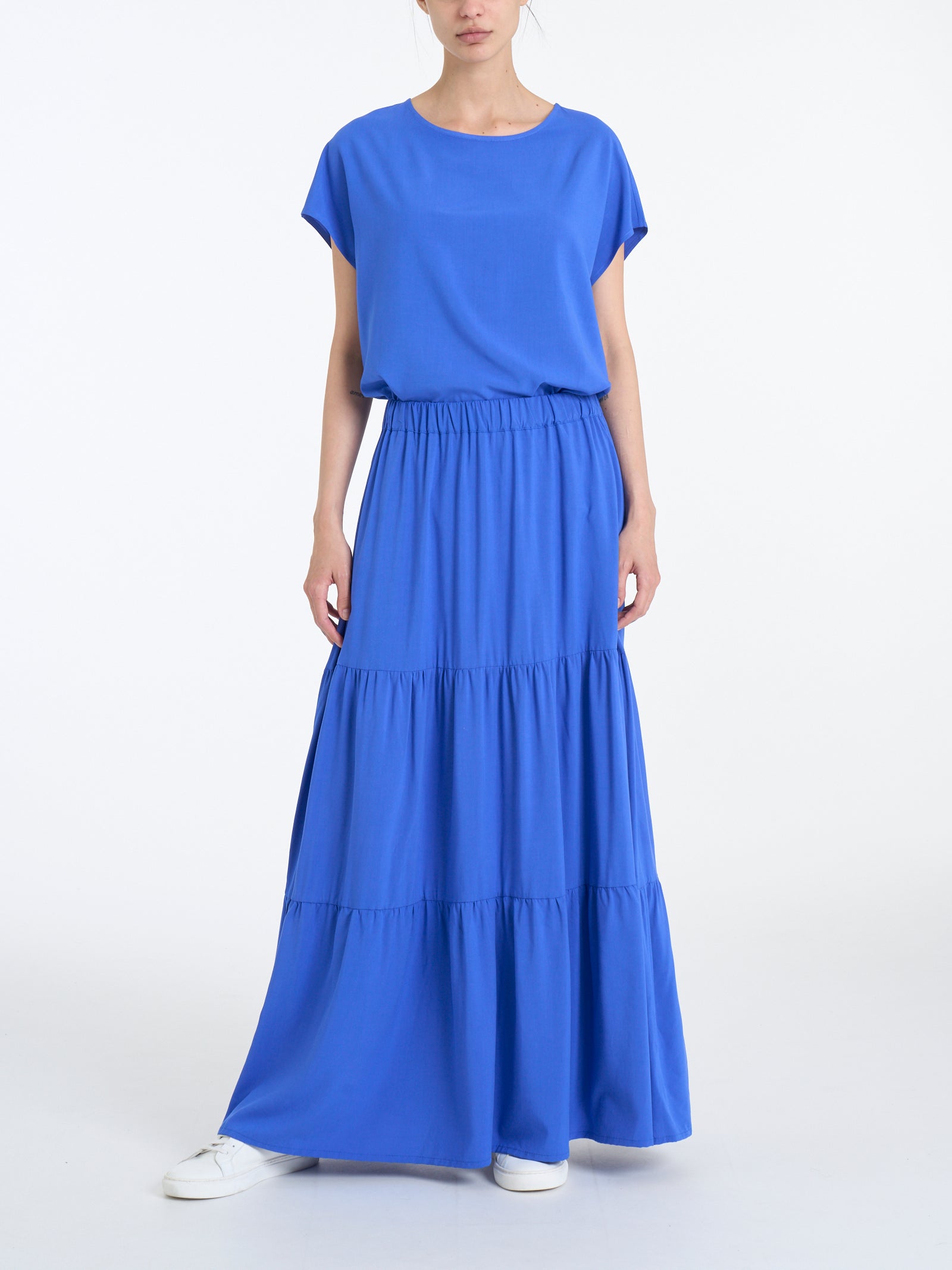 Gonna lunga tinta unita in Ecoseta Blu Donna - Ragno