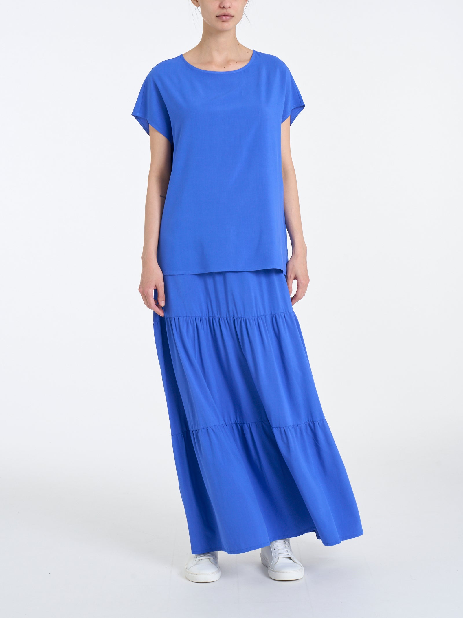 Gonna lunga tinta unita in Ecoseta Blu Donna - Ragno