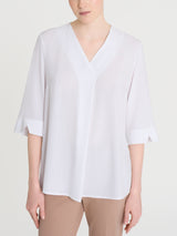 Blusa con scollo a V e manica 3/4 in Ecoseta Bianchi Donna - Ragno