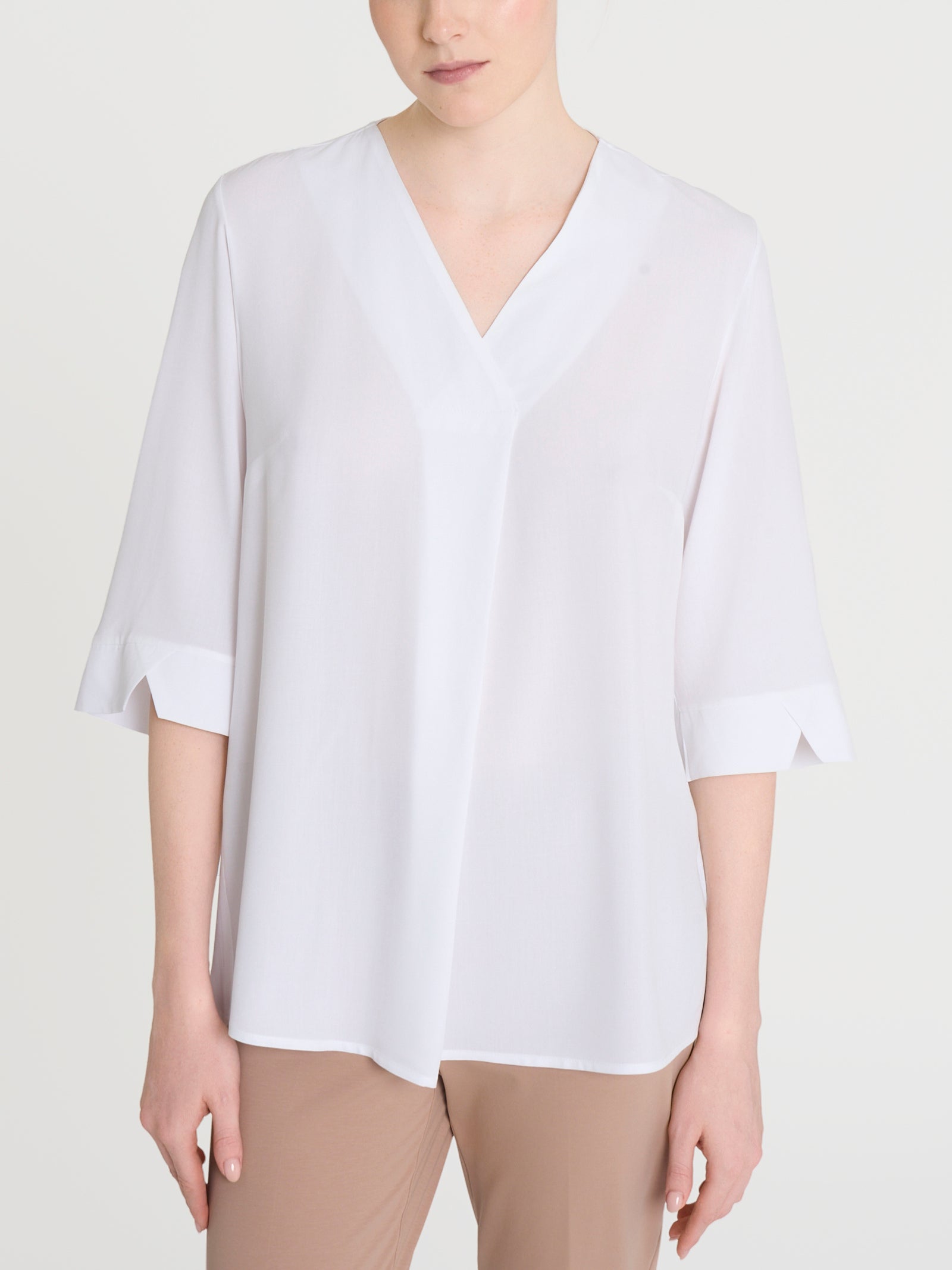 Blusa con scollo a V e manica 3/4 in Ecoseta Bianchi Donna - Ragno