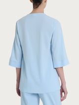 Blusa con scollo a V e manica 3/4 in Ecoseta Azzurri Donna - Ragno