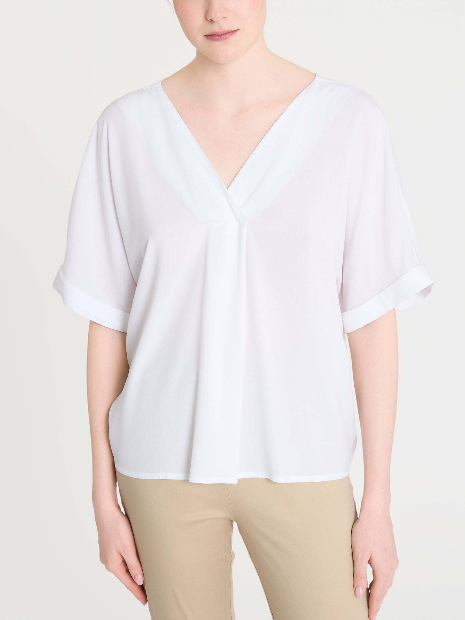 Blusa con scollo a V e manica kimono in Ecoseta Bianchi Donna - Ragno