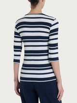 Maglietta con stripes e scollo a V in Viscosa Summer  Blu Donna - Ragno