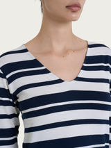 Maglietta con stripes e scollo a V in Viscosa Summer  Blu Donna - Ragno