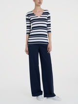 Maglietta con stripes e scollo a V in Viscosa Summer  Blu Donna - Ragno