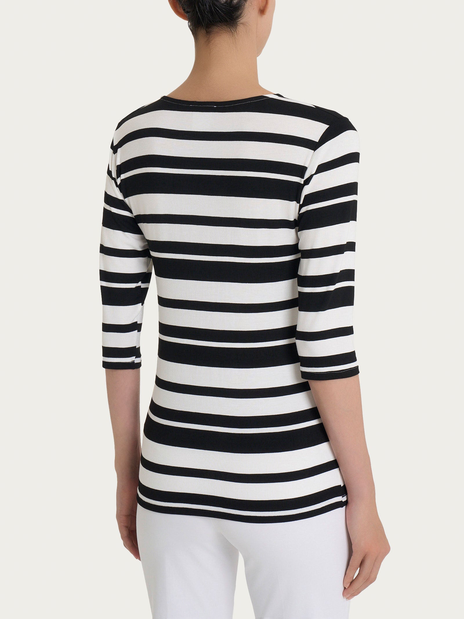 Maglietta con stripes e scollo a V in Viscosa Summer  Neri Donna - Ragno