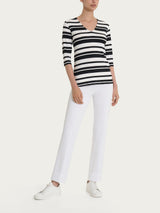 Maglietta con stripes e scollo a V in Viscosa Summer  Neri Donna - Ragno