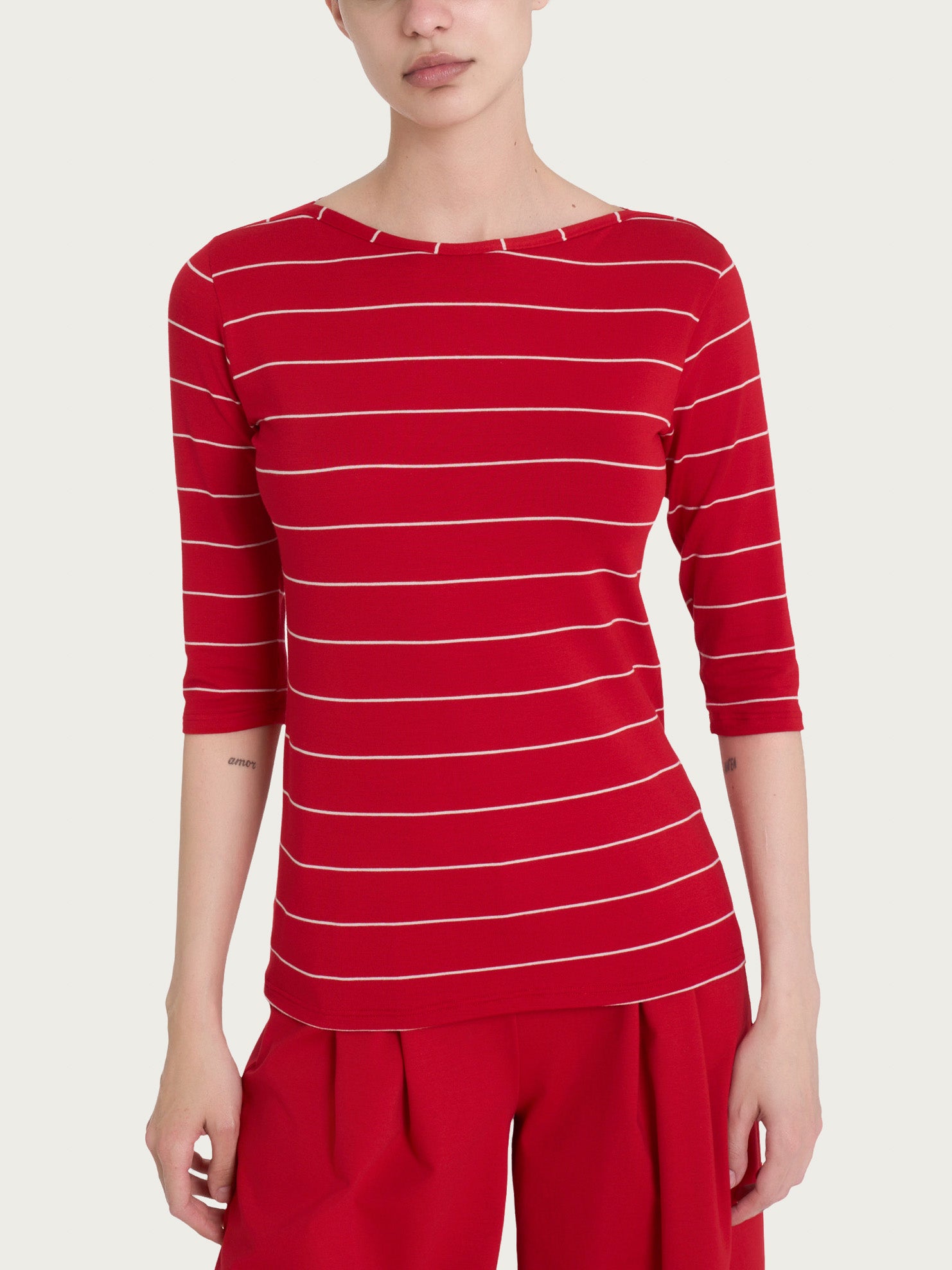 Maglietta skinny con stripes spaziate in Viscosa Summer  Rossi Donna - Ragno