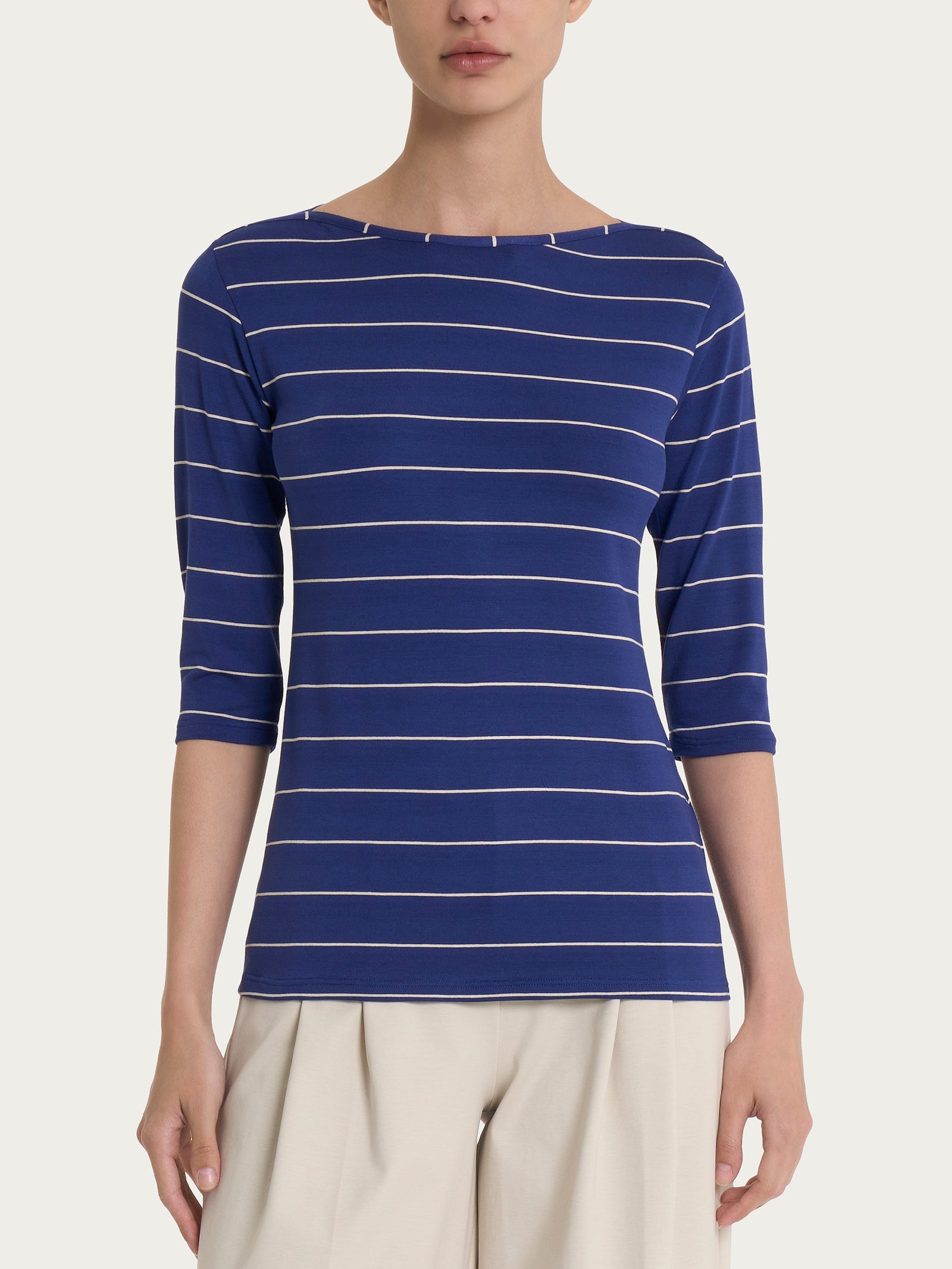 Maglietta skinny con stripes spaziate in Viscosa Summer  Blu Donna - Ragno